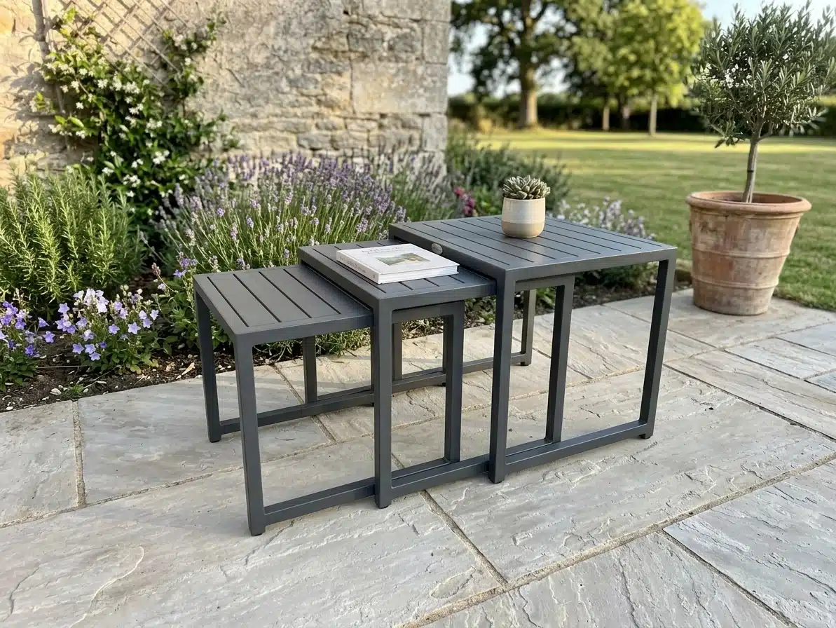 Set of 3 aluminum coffee tables